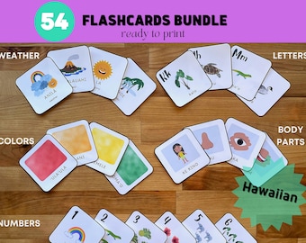 Hawaiian Educational Printable Flash Cards: Hawaiian Alphabet, Numbers, Body Parts, Colors Bundle, &#39;Ōlelo Hawai&#39;i, Instant Download