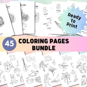Hawaiian Coloring Pages, ʻŌlelo Hawaiʻi, Digital Download, Educational Coloring Bundle