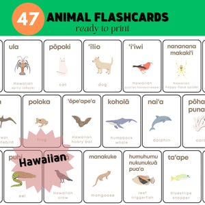 Animals in Hawaii, &#39;ōlelo Hawai&#39;i, Holoholona Flashcards, Digital Download, Educational Printable