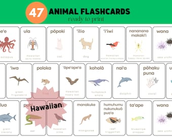 Animals in Hawaii, 'ōlelo Hawai'i, Holoholona Flashcards, Digital Download, Educational Printable
