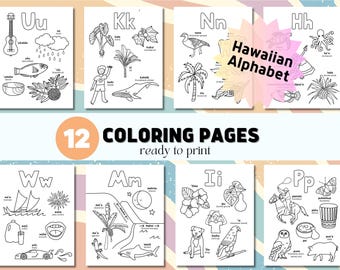 Hawaiian Alphabet Coloring Pages, ka pī'āpā, Digital Download, Educational Printable