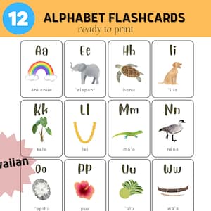 Educativo hawaiano imprimible, alfabeto hawaiano, 'Ōlelo Hawai'i, tarjetas flash imprimibles, niños de Hawaii, Montessori, descarga instantánea