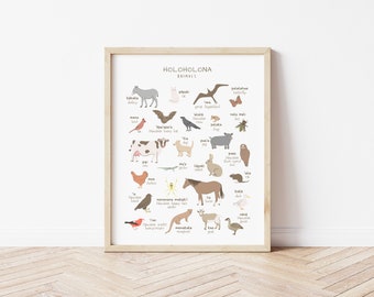 Animals in Hawaii, 'ōlelo Hawai'i, Holoholona Poster, Digital Download, Educational Printable