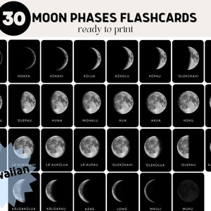 Phases de lune hawaïennes, cartes mémoire imprimables, mois lunaire hawaïen, Ke Ala O Ka Mahina