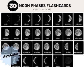 Hawaiian Moon Phases, Printable Flashcards, Hawaiian Lunar Month, Ke Ala O Ka Mahina