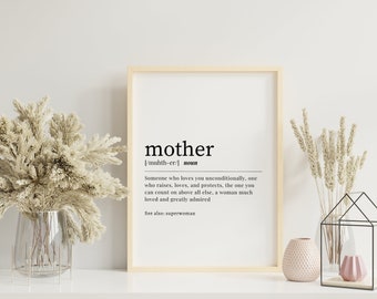 Mother Dictionary Print, Mom Definition Wall Art Printable
