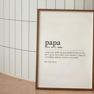 Papa Definition, Vatertag, Geschenk für Opa, Wandkunst, Vatertag druckbar, Definition von Opa, druckbare Wandkunst