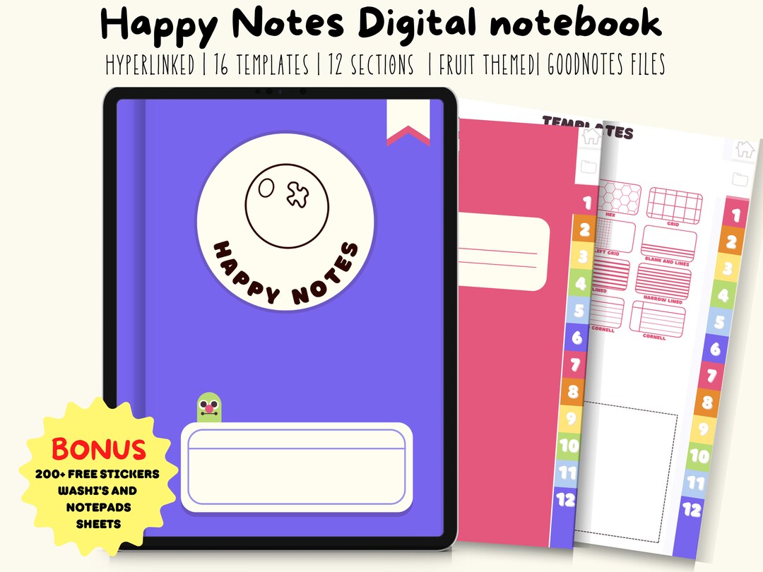 Cute Digital Notebook, Portrait Happy Fruit Book Hyperlinked Student ...