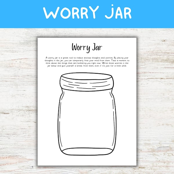 Worry Jar, Stress and Anxiety Relief for Kids and Teens, Depression Activity, CBT Worksheet for Children, Anxiety Management Technique