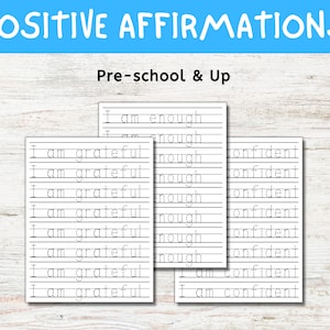 Positive Affirmationen für Kinder, Kinder Tracing Sheet, Handschriftpraxis, Ermutigung für Kinder, Ich bin freundlich, personalisierte Affirmationen