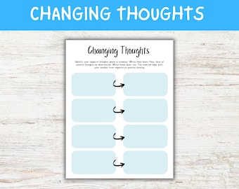 Mental Health Chaanging Thoughts Worksheet, Counseling and Therapy Tools, Therapy journal Page, Positive thinking, Stress and Anxiety Relief