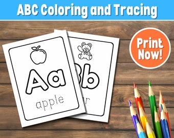 May include: Printable alphabet tracing worksheets for kids.  The worksheets feature the letters A and B with a picture of an apple and a teddy bear.  The word "apple" is written below the letter A with dotted lines for tracing.