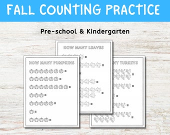 Fall Counting Worksheet for Preschool and Kindergarten, Learning to count for Kids, Addition activity for kids, Math Worksheets, Pumpkin