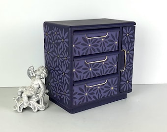Purple jewelry box, vintage jewelry box, upcycled armoire, hand painted eggplant jewelry storage, shabby chic organizer, refinished box