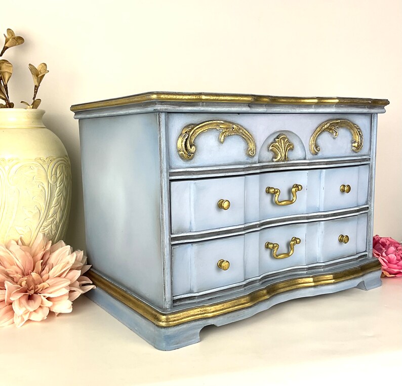 Light Blue Jewelry Chest Vintage Jewelry Box Hand Painted Etsy