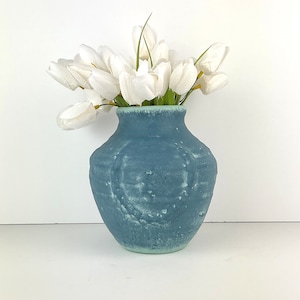 Blue painted vase, hand painted ceramic vase, upcycled dried flowers vase, shabby chic unique vase, gift for friend, neighbor, relative