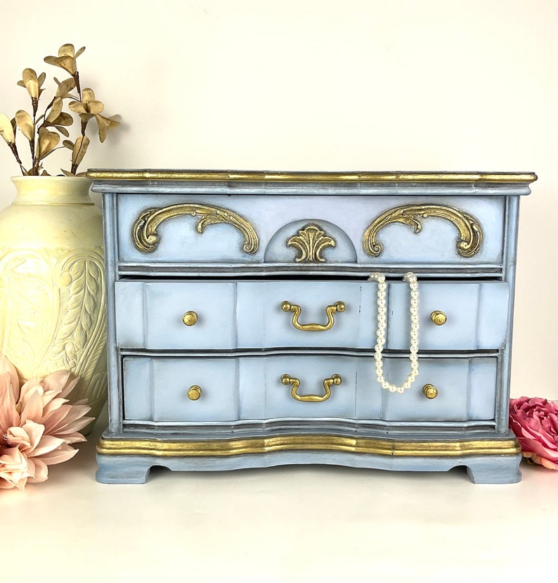 Light Blue Jewelry Chest Vintage Jewelry Box Hand Painted Etsy