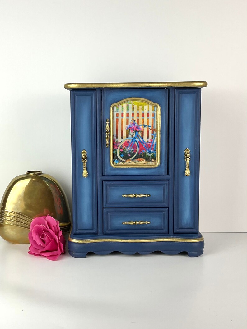 Blue Jewelry Box Upcycled Vintage Jewelry Armoire Hand Etsy
