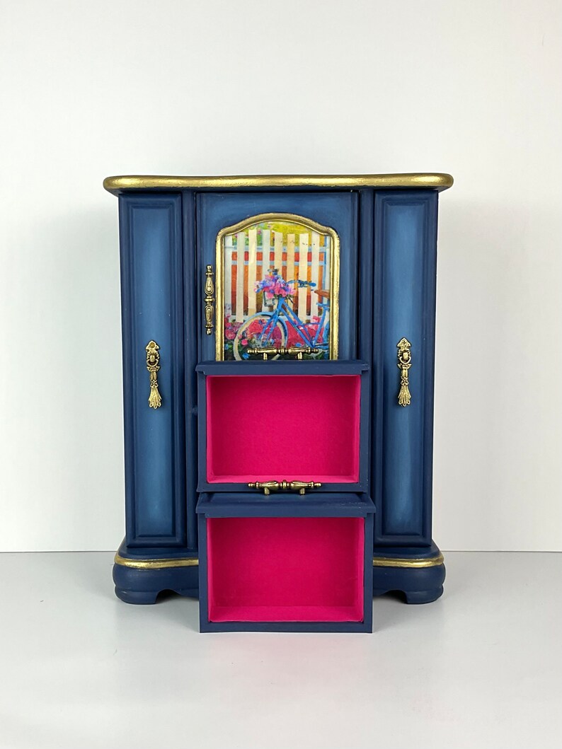 Blue Jewelry Box Upcycled Vintage Jewelry Armoire Hand Etsy