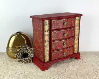 Rich red jewelry box, upcycled vintage jewelry armoire, hand painted jewelry storage chest organizer, shabby chic box, Valentine for her