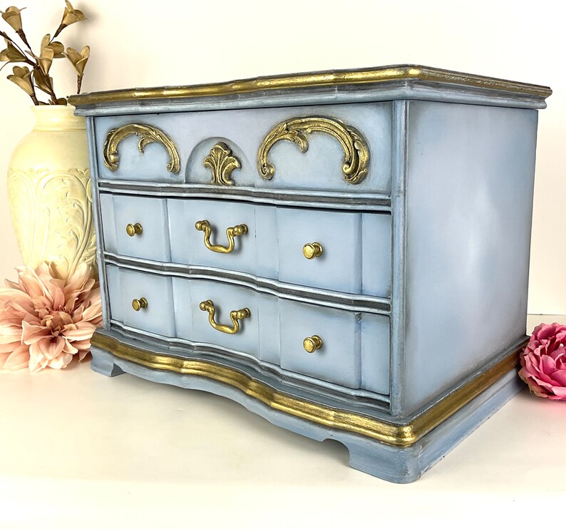 Light Blue Jewelry Chest Vintage Jewelry Box Hand Painted Etsy