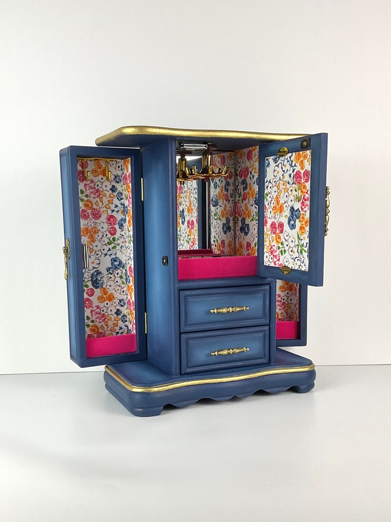 Blue Jewelry Box Upcycled Vintage Jewelry Armoire Hand Etsy