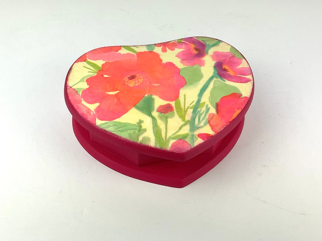 Heart Jewelry Box: Upcycled Pink Floral Decoupage Shabby Chic Storage ...