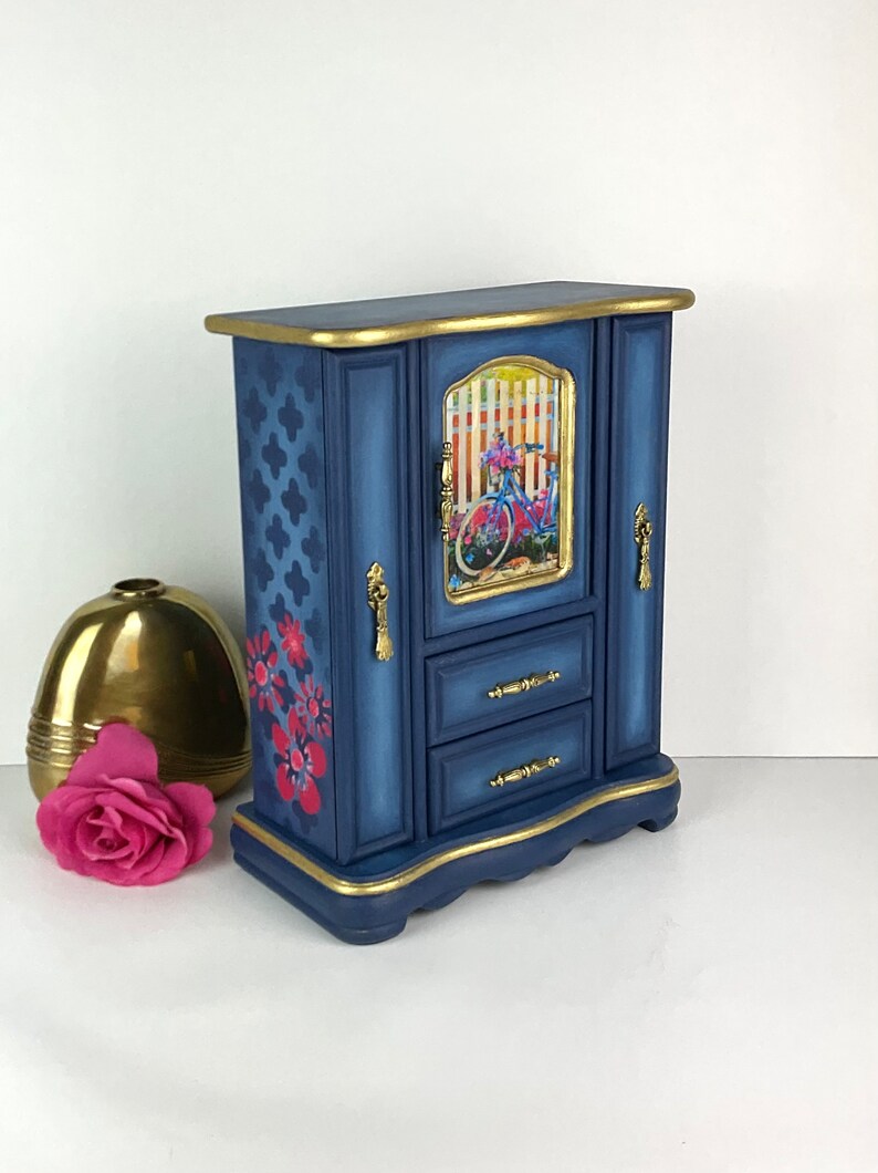 Blue Jewelry Box Upcycled Vintage Jewelry Armoire Hand Etsy