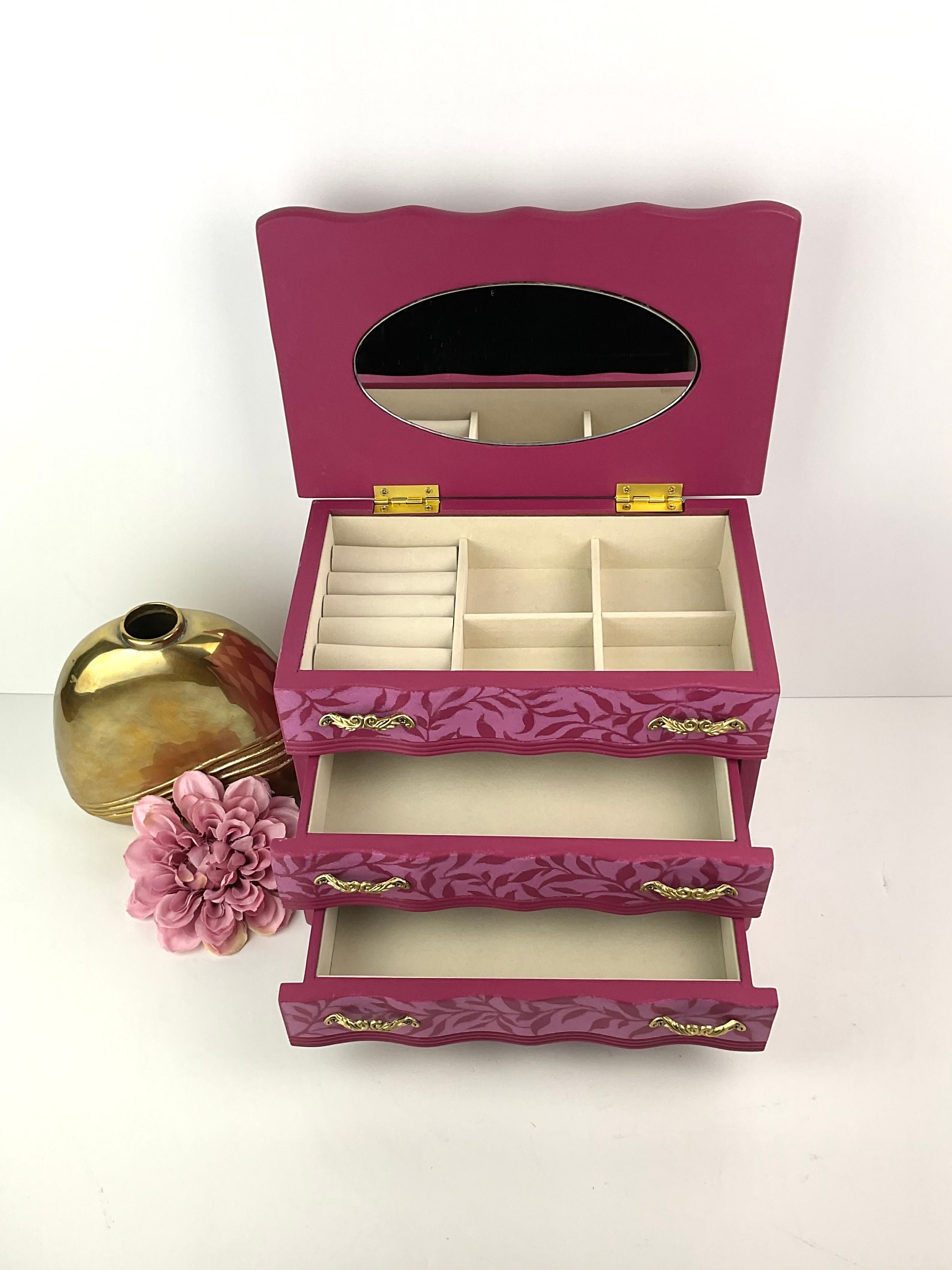 Upcycled Vintage Wood Jewelry Box: Plum Hand-painted Shabby Chic Chest ...