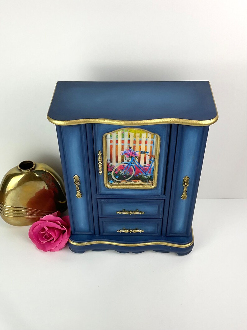 Blue Jewelry Box Upcycled Vintage Jewelry Armoire Hand Etsy