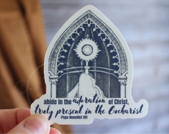 Adoration of Christ Sticker (catholic imagery of Eucharist, Benedict XVI quote)