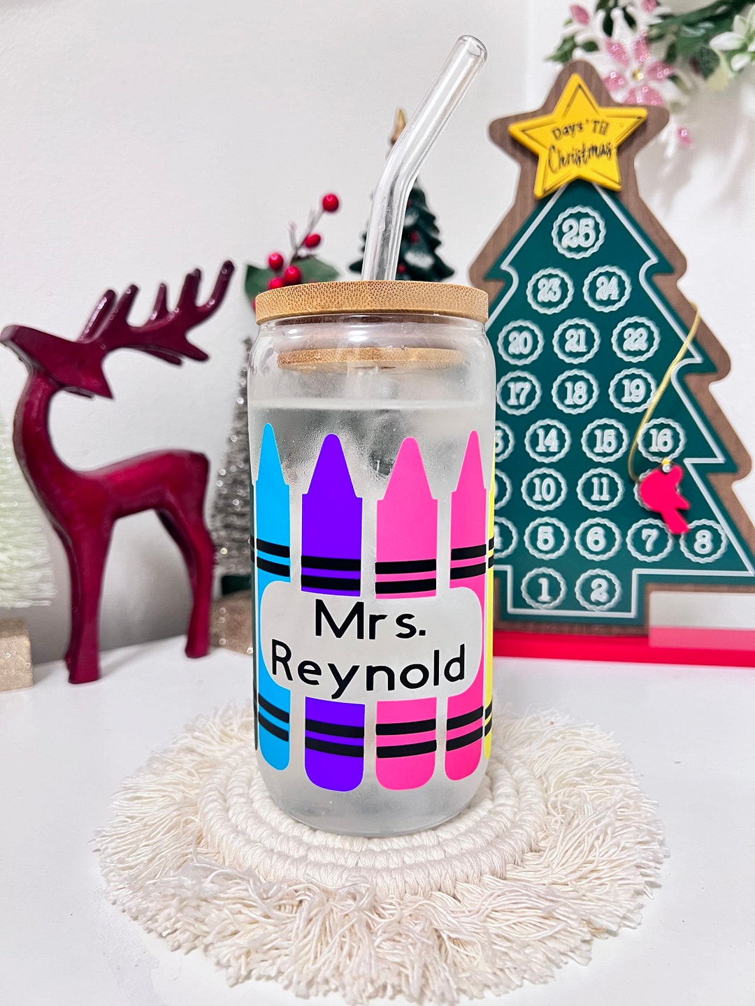 Crayon Color Changing Coffee Glass Cup, Gift for Teacher, Teacher