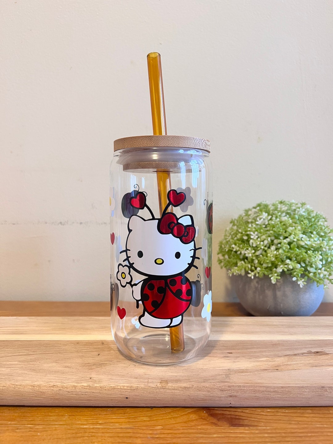 Hello Kitty Glass Cup Hello Kitty Cup Hello Kitty Lovers - Etsy