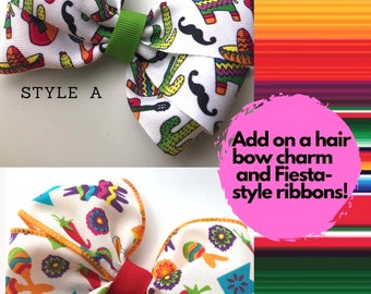 Mexican hair bows, Latino-inspired hair bows, Fiesta hair accessories, Fiesta bows, serape party clip, Cinco de Mayo hair bow