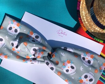 Day of the dead headband, dia de muertos stretchy knotted twisted headband, calavera headband, sugar skull headband, Latino catrin hair band