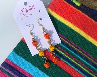 Day of the dead marigold earrings, dia de muertos flower earrings, Latino-inspired dainty cempasúchil dangles, Hispanic heritage jewelry