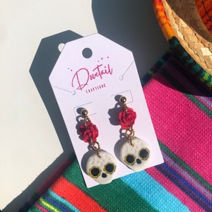 Sugar skull earrings, Day of the dead clay earrings, dia de muertos studs, Latino-inspired calavera dangles, Hispanic heritage