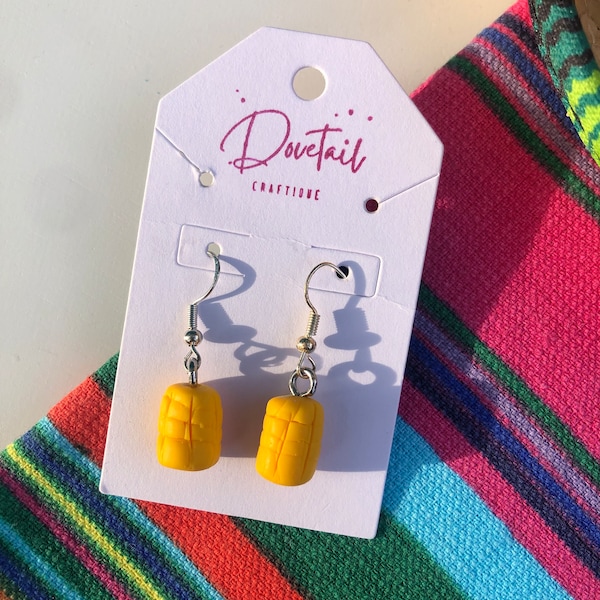 Elote polymer clay earrings, corn-on-the-cob earrings, corn lover, miniature food jewelry, corn cob jewelry, corn festival fashion