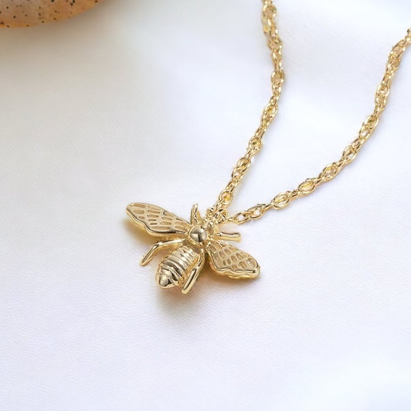 18K Gold Bee Necklace, 925 Sterling Silver Bee Necklace, Honey Bee Necklace, Bumble Bee Necklace, Silver Bee Necklace