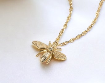 18K Gold Bee Necklace, 925 Sterling Silver Bee Necklace, Honey Bee Necklace, Bumble Bee Necklace, Silver Bee Necklace