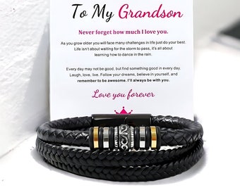 Grandson Bracelet, Double Row Bracelet For Grandson, Grandson Gift, Gift for Grandson, Christmas Gift, Birthday Gift