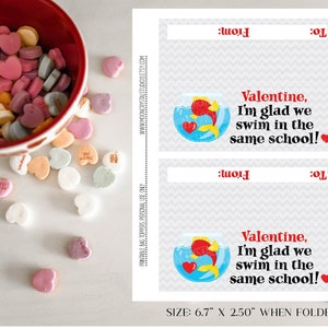 Goldfish Valentine Bag Toppers, Printable Valentine&#39;s Day Treat Bag Labels, Valentine Labels, Swim in the same School Fish Valentine Tag