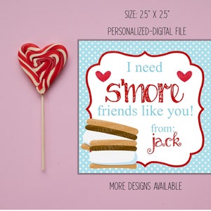 Etiquetas Smores Valentine Favor, Pegatinas Imprimibles De San Valentín, Necesita Smore Friends Like You, Favores Imprimibles de Smores, Etiquetas de San Valentín Smores