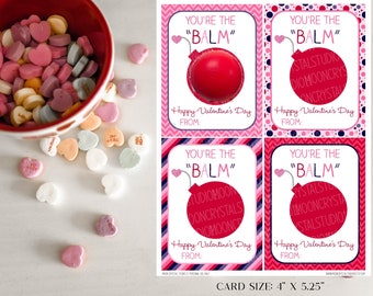 You're the balm Valentine's Day Cards, Printable Valentine Cards for Kids, Valentine Lip Balm Holder, Chapstick Valentine's Day Cards