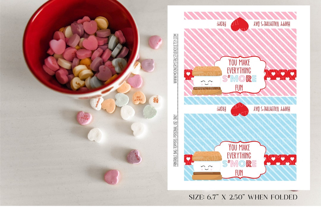 Valentine S'more Bag Toppers, Printable S'more Labels, S'more Stickers ...