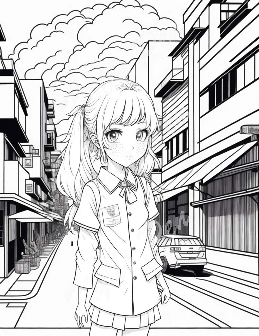 SG15 - Anime Style Coloring Digital Page for Adults and Kids of a