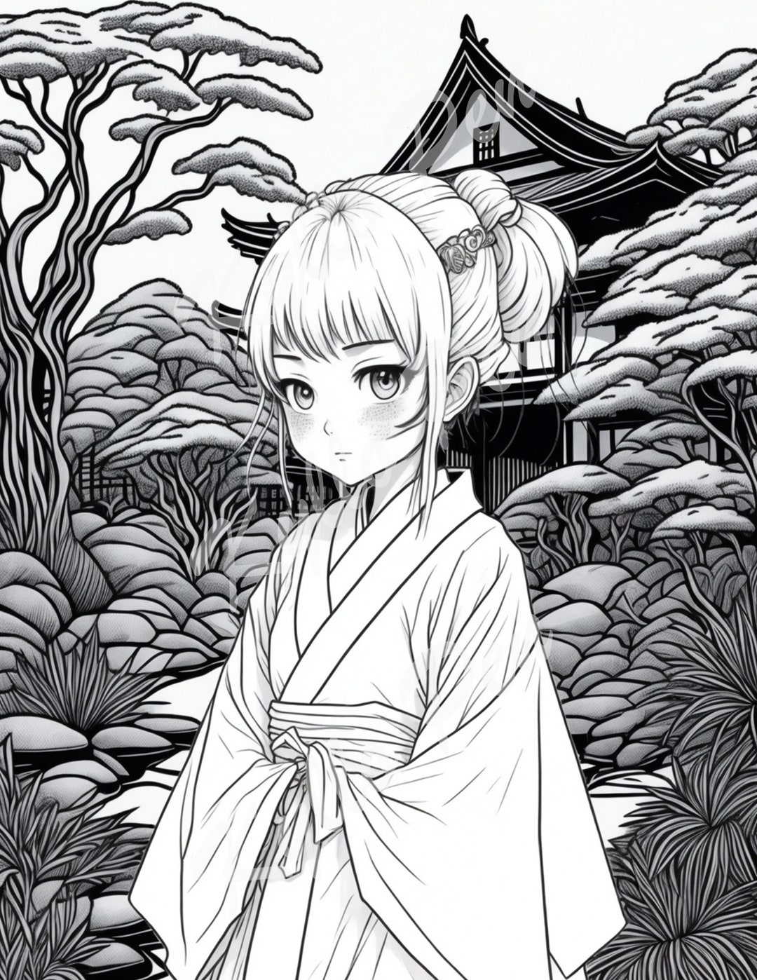 SG1 Anime Style Coloring Digital Page for Adults and Kids of a School ...