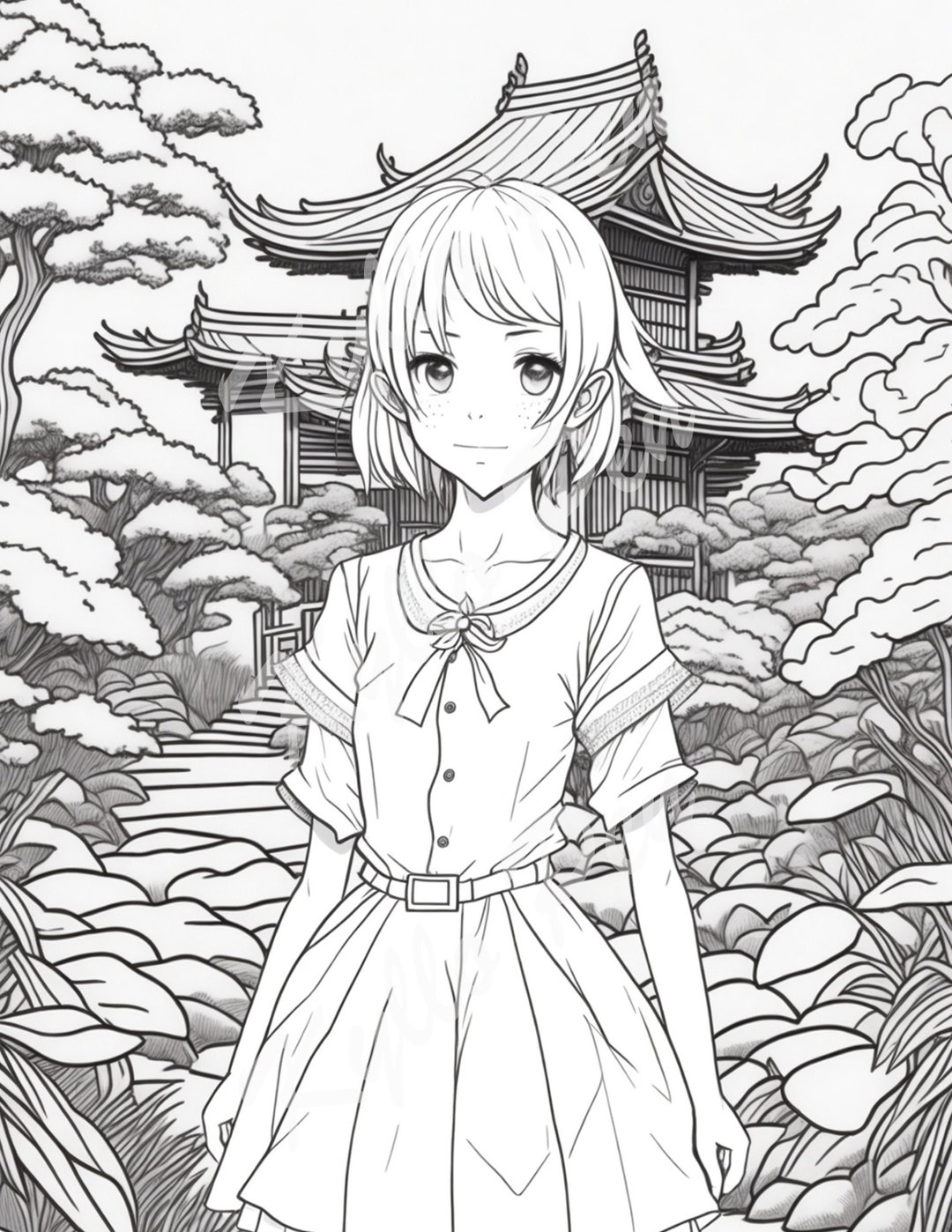 SG12 Anime Style Coloring Digital Page for Adults and Kids of a School ...