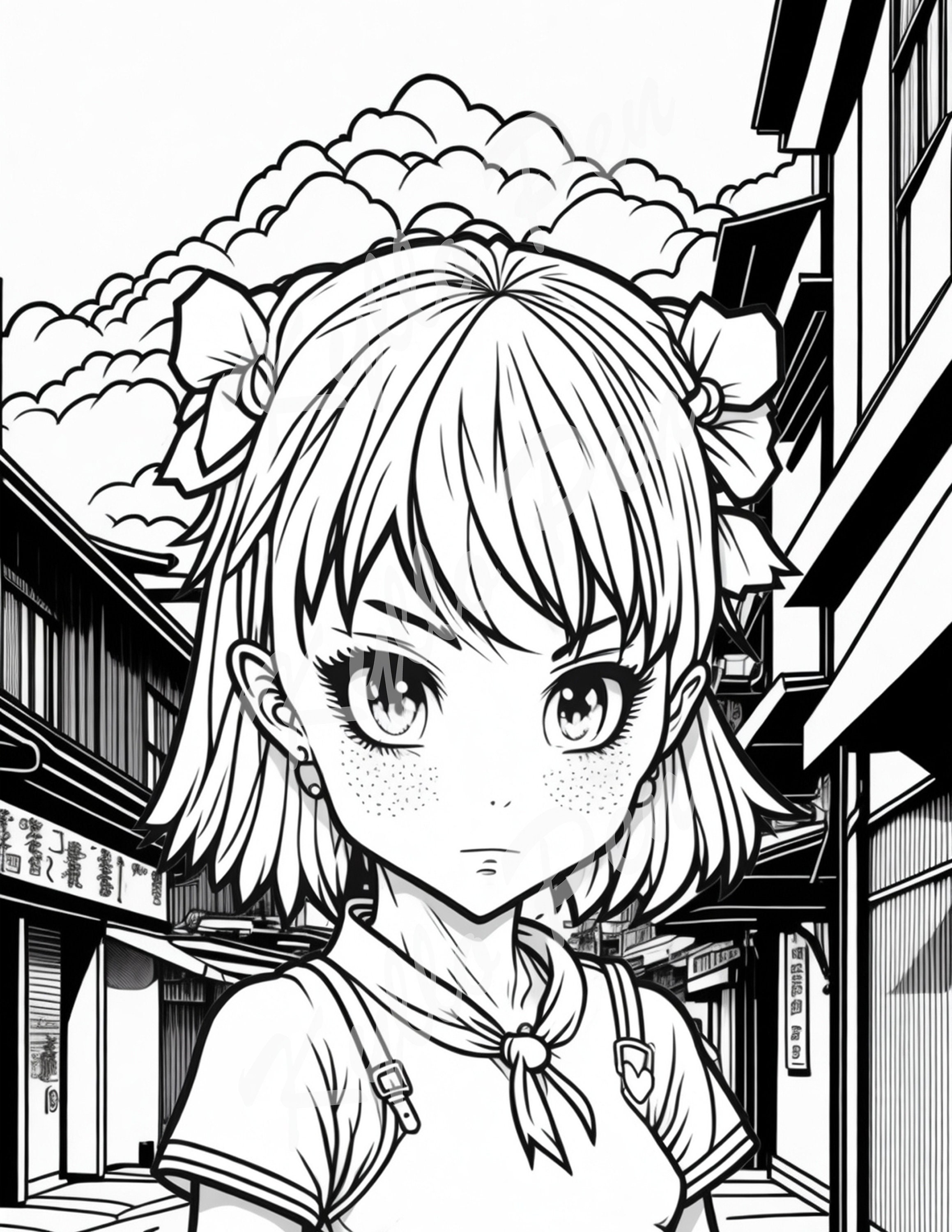 SG4 Anime Style Coloring Digital Page for Adults and Kids of a School