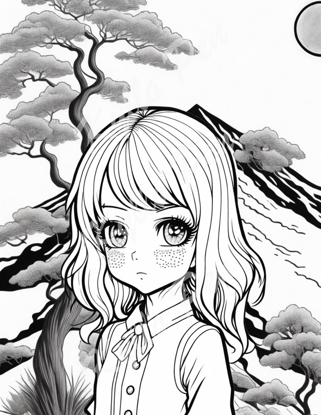 SG5 Anime Style Coloring Digital Page for Adults and Kids of a School